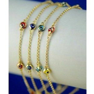Solid 14k Yellow Gold Evil Eye Bracelet